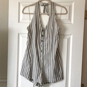 Linen striped halter romper medium